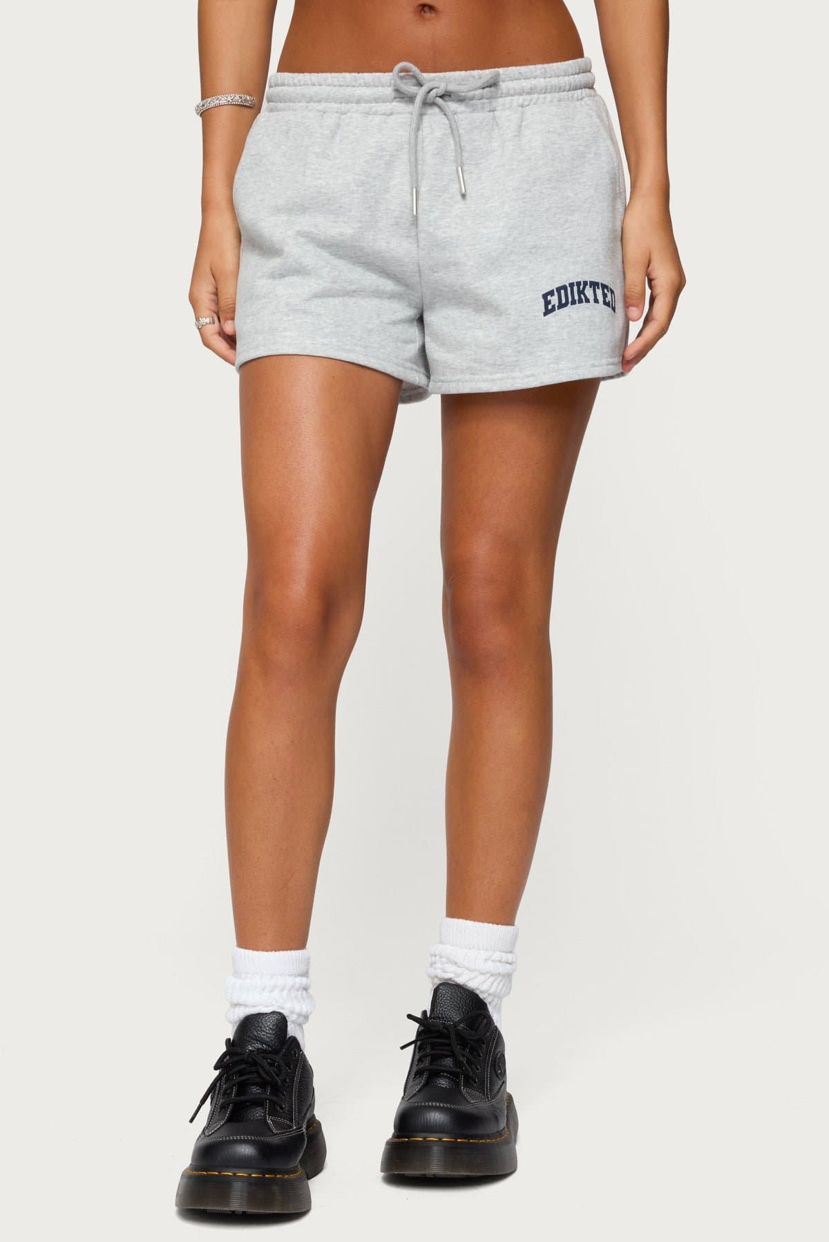 Off Duty Edikted Graphic Sweat Shorts - Adjustable Tie Waist, Cotton Polyester
