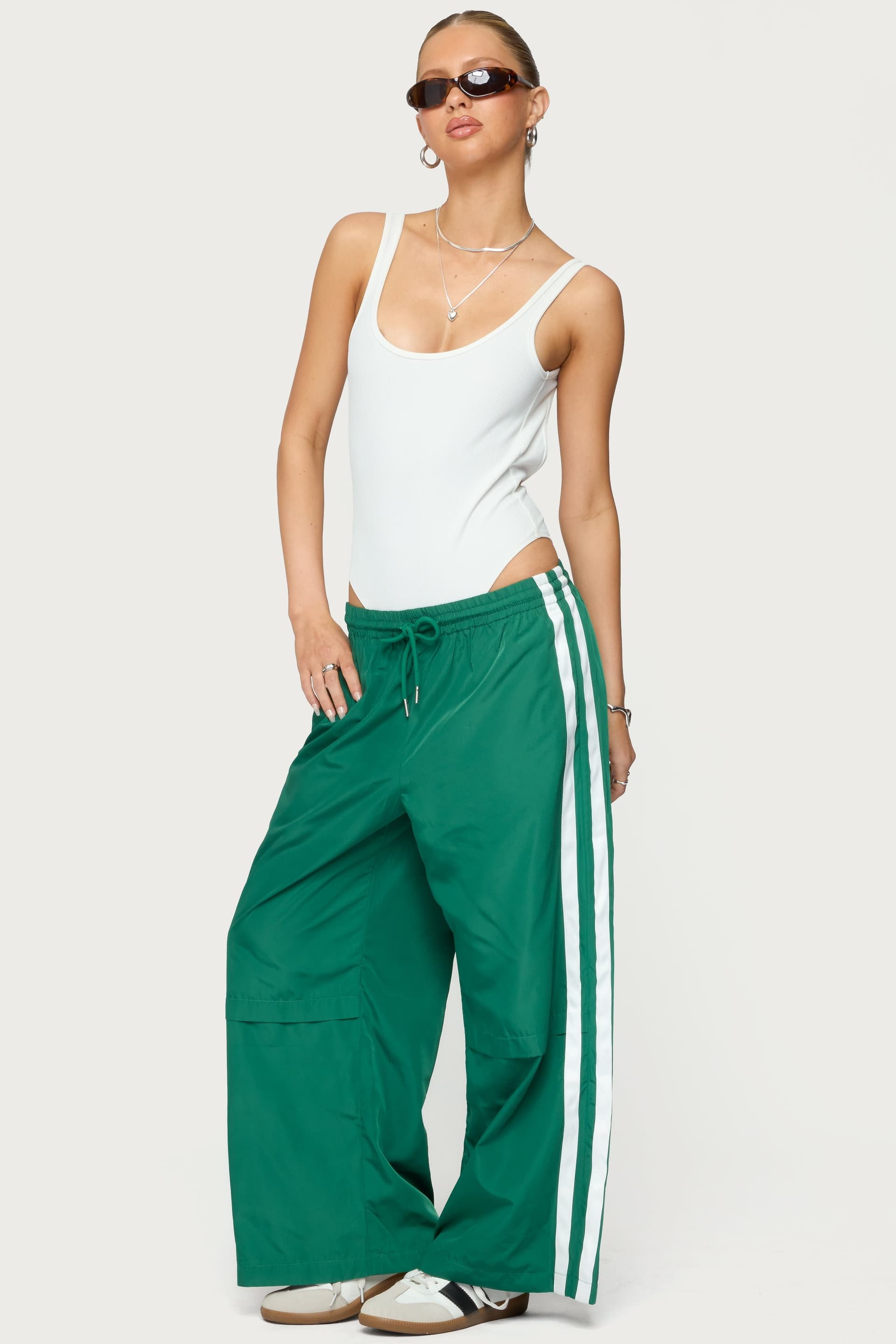 Petite Fauna Nylon Track Pants - Side Stripe, Drawstring Waistband, Polyester Blend