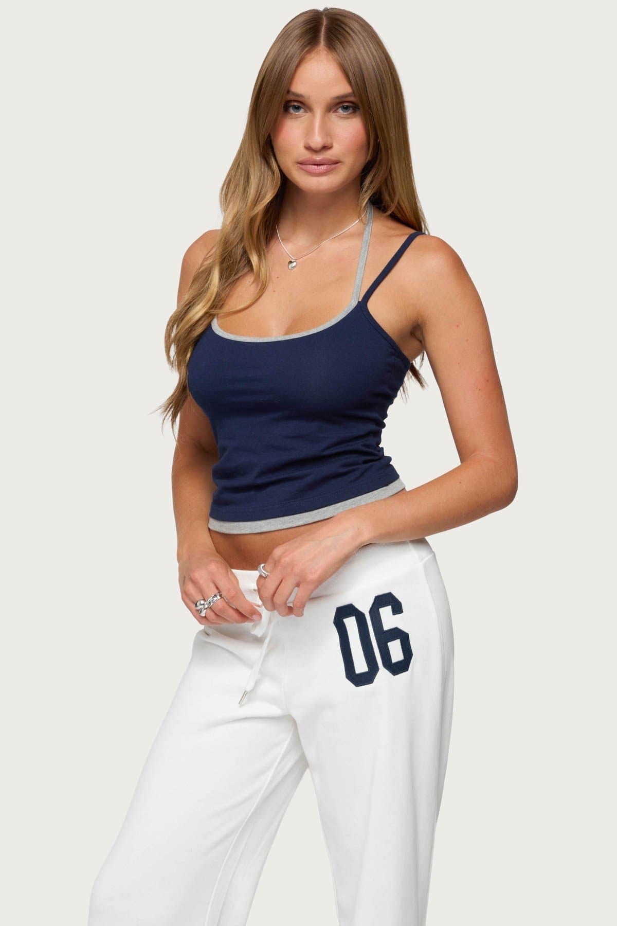 Roya Layered Halter Tank Top Adjustable Straps Cotton Spandex