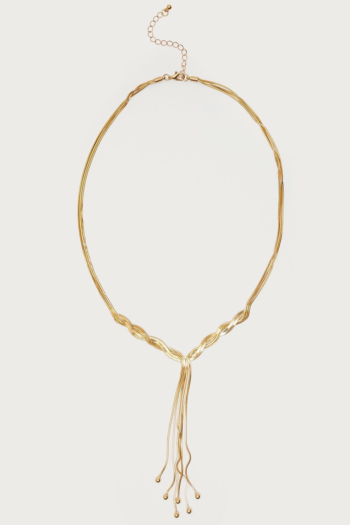 Braided Cascading Chain Necklace - Gold Tone Metal 16.5 Inch Length