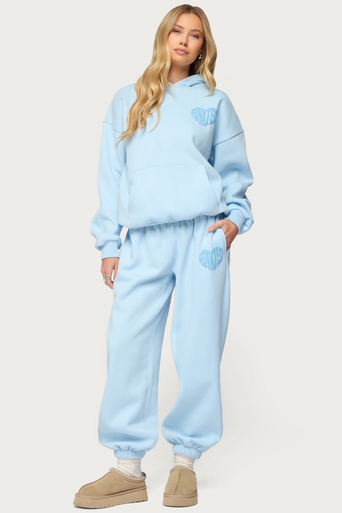 Major Love Edikted Sweatpants - Polyester Cotton Elastic Waistband Puff Print