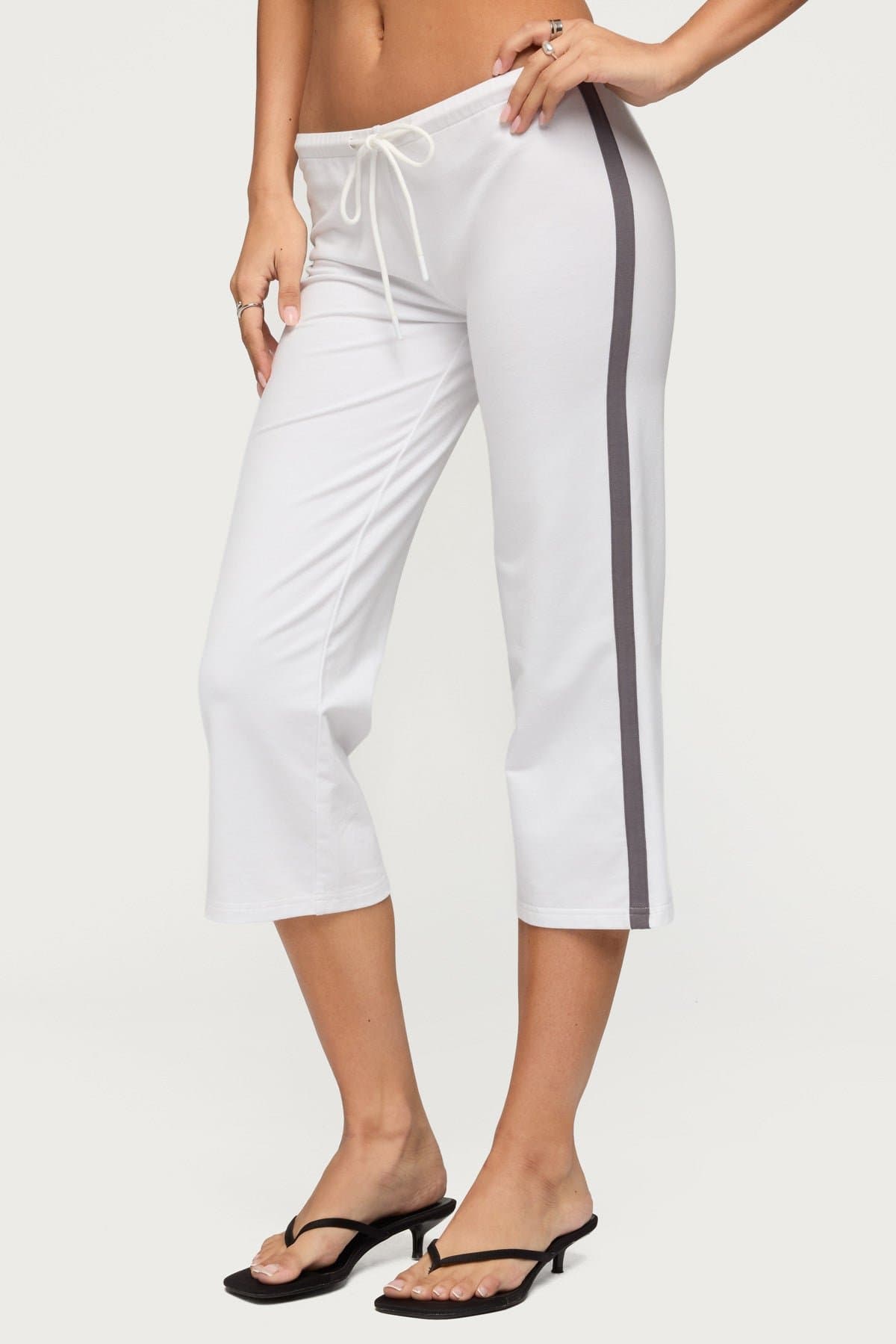 Milene Contrast Terry Capri Pants - Cotton Polyester Spandex Adjustable Waistband