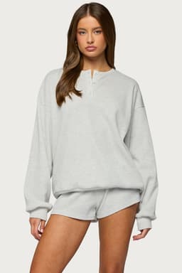 Baila Waffle Henley Top - Long Sleeve Oversized Cotton Polyester Women's Shirt