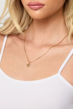 Button Charm Necklace - Gold Tone Metal 18.1 Inch Length