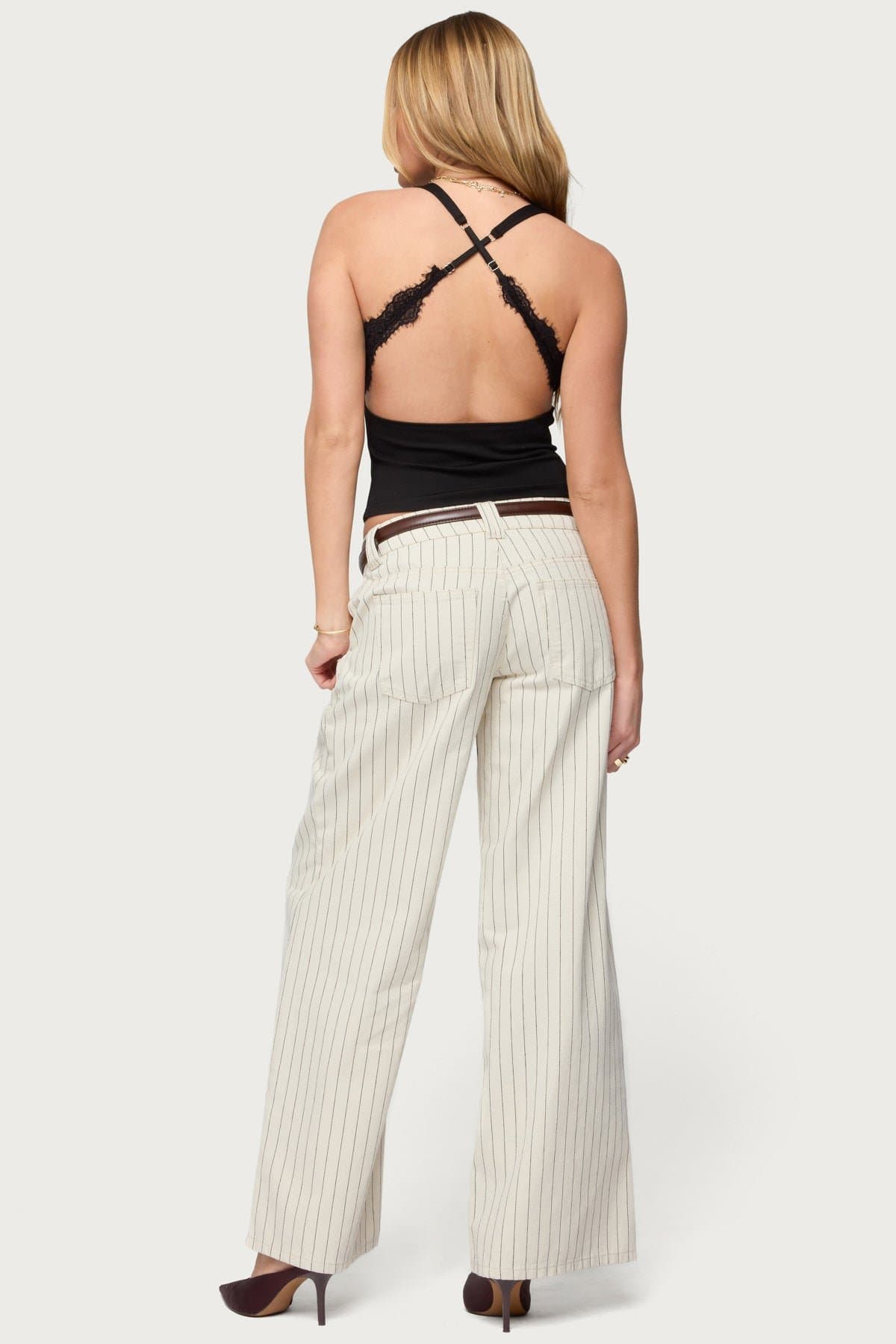 Ranata Lacey Scoop Neck Top with Adjustable Crisscross Straps - Rayon Nylon Spandex