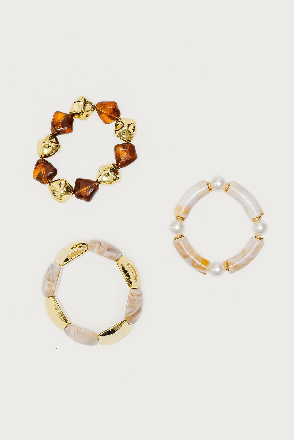 Mixed Tortoise & Pearly Bracelet Pack - Resin Glass Gold Tone Metal 2.9-3.1in Length