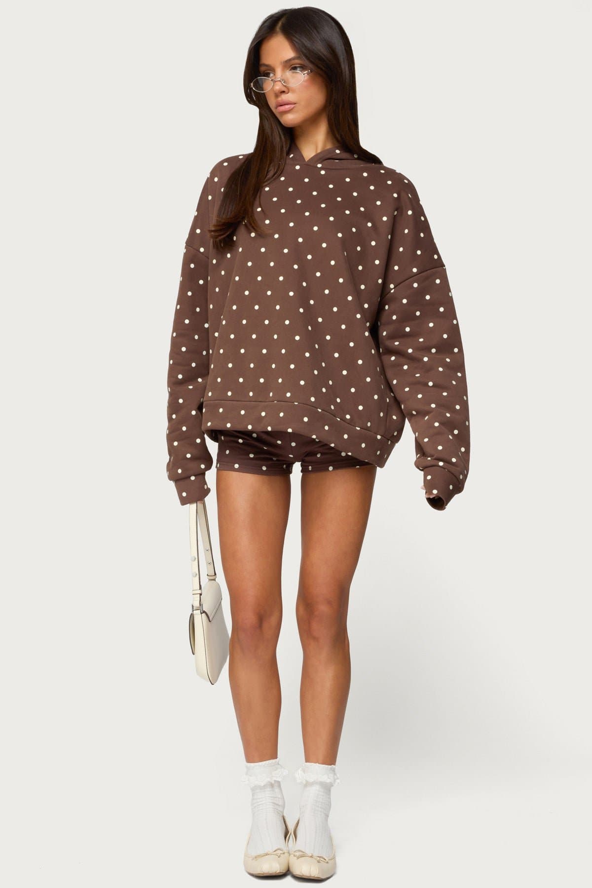Chelsie Polka Dot Print Hoodie with Edikted Graphic - Cotton Polyester