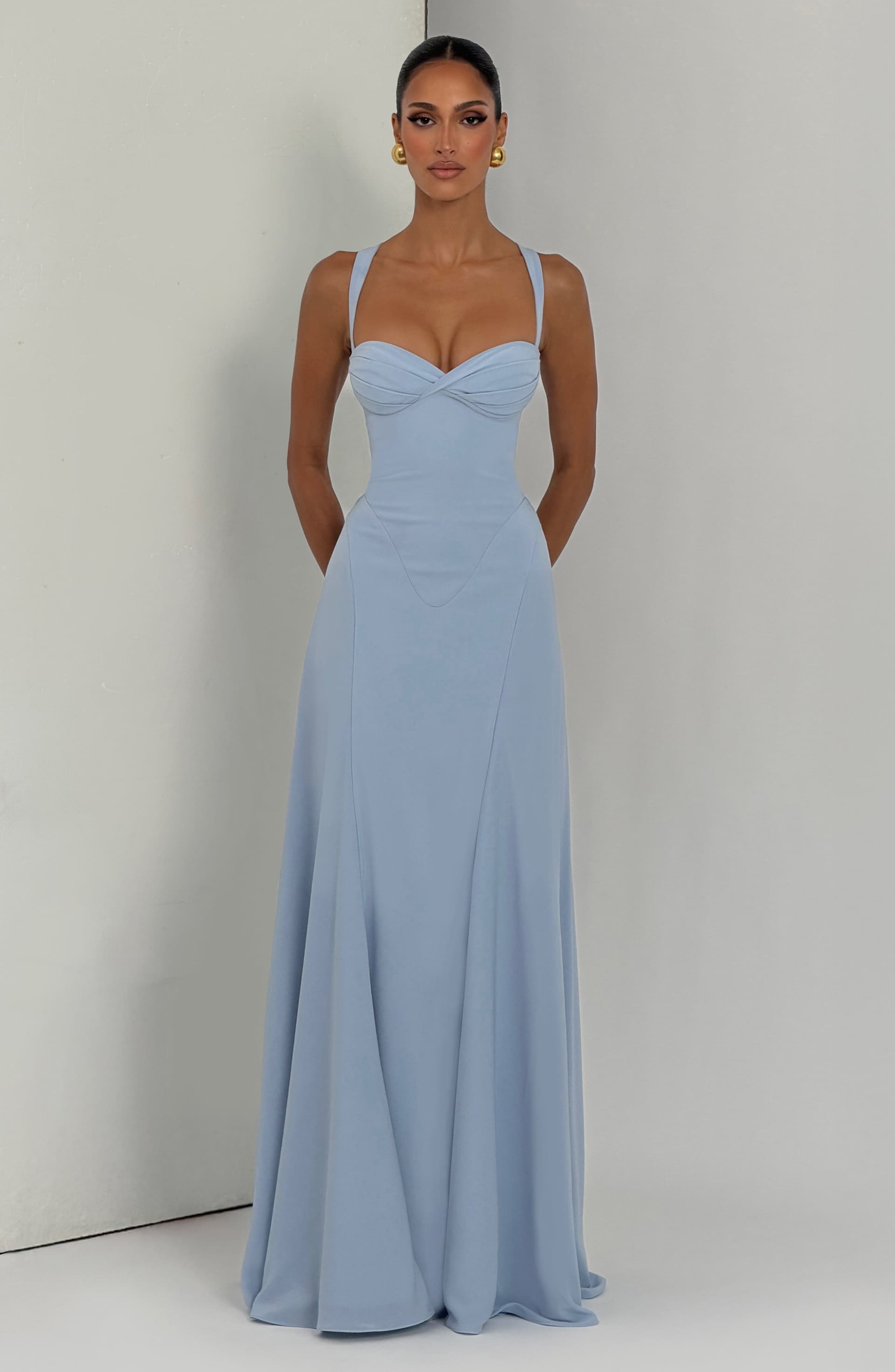 Irie Maxi Dress Glacier Blue Chiffon Sweetheart Neckline Lace-Up Back