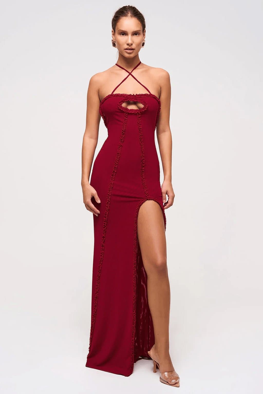 Ma Cherie Keyhole Maxi Dress - Double Layer Mesh Bodycon with Thigh High Split