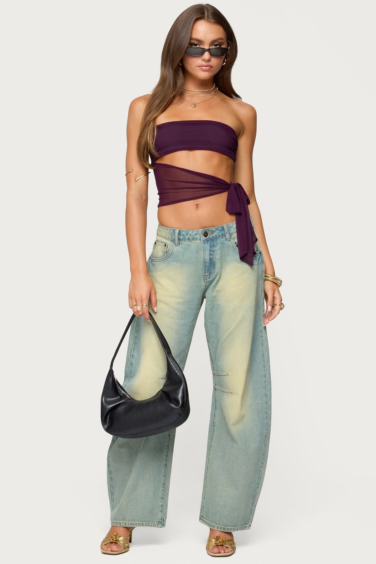 Cayden Washed Low Rise Barrel Jeans 100% Cotton Rigid Denim Size S Inseam 29.7"