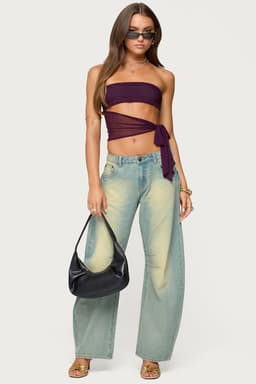 Cayden Washed Low Rise Barrel Jeans 100% Cotton Rigid Denim Size S Inseam 29.7"