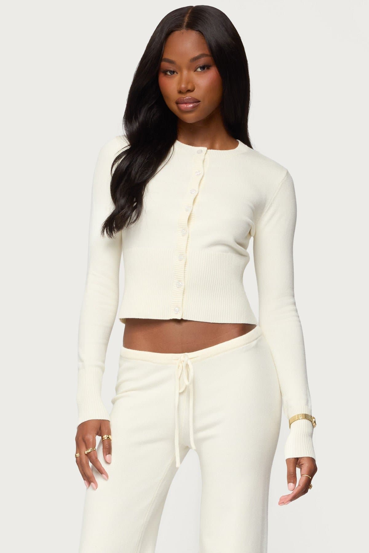 Montanna Rib Knit Cardigan - Acrylic Ribbed Button Front Sweater