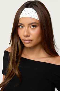 Polka Dot Printed Headband - Cotton Spandex, 9.2 Inch Length