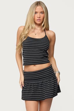 Moria Striped Halter Top - Cotton Spandex Scoop Neck Tie Closure