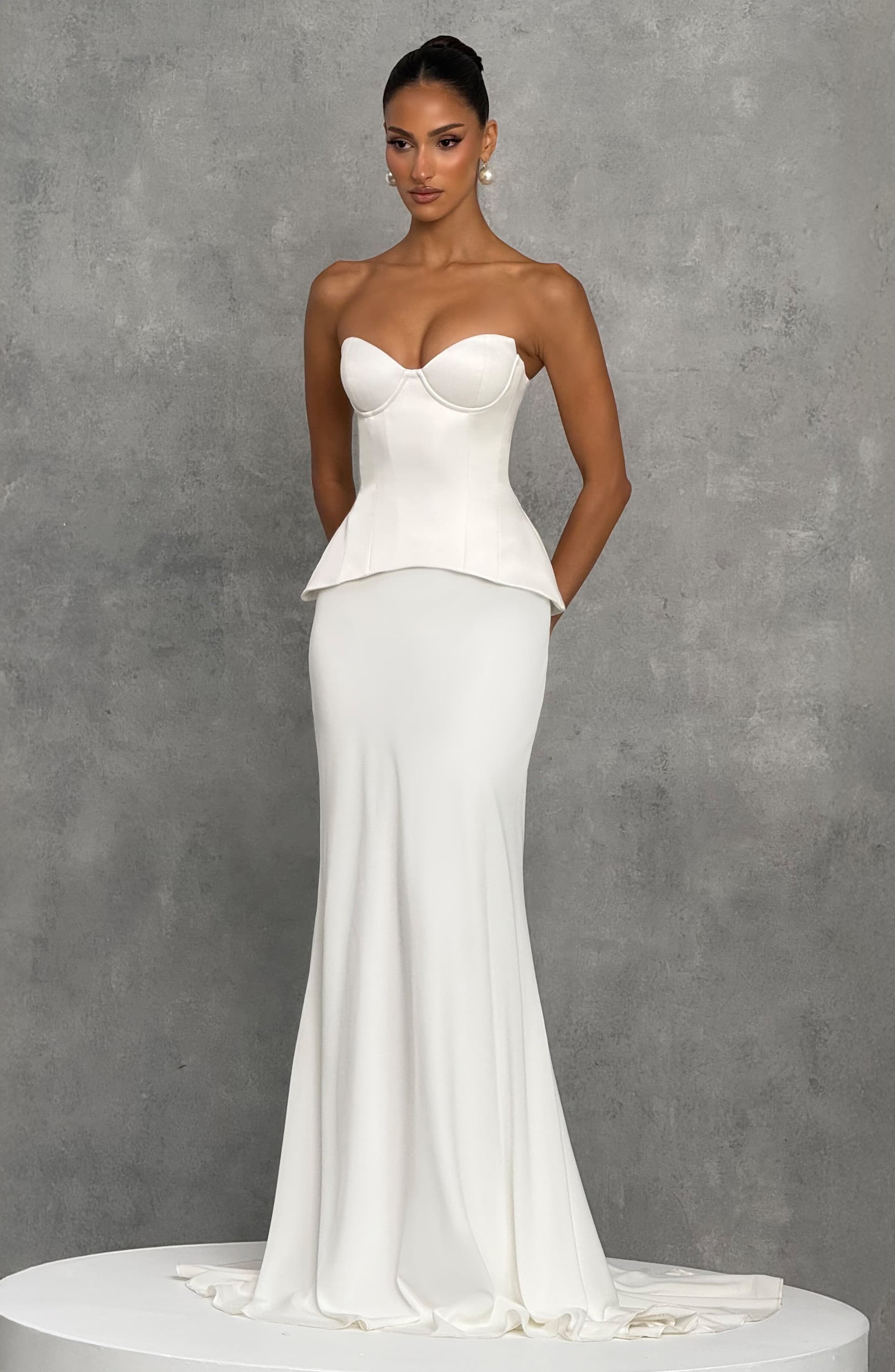 Ravenna Ivory Duchess Satin Strapless Corset with Underwire and Lace-Up Back