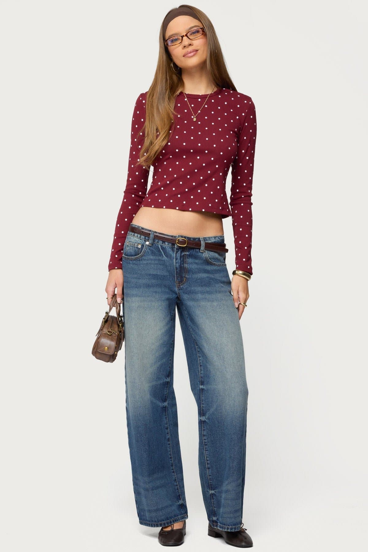 Daliya Polka Dot Long Sleeve Cotton Spandex Loungewear Top