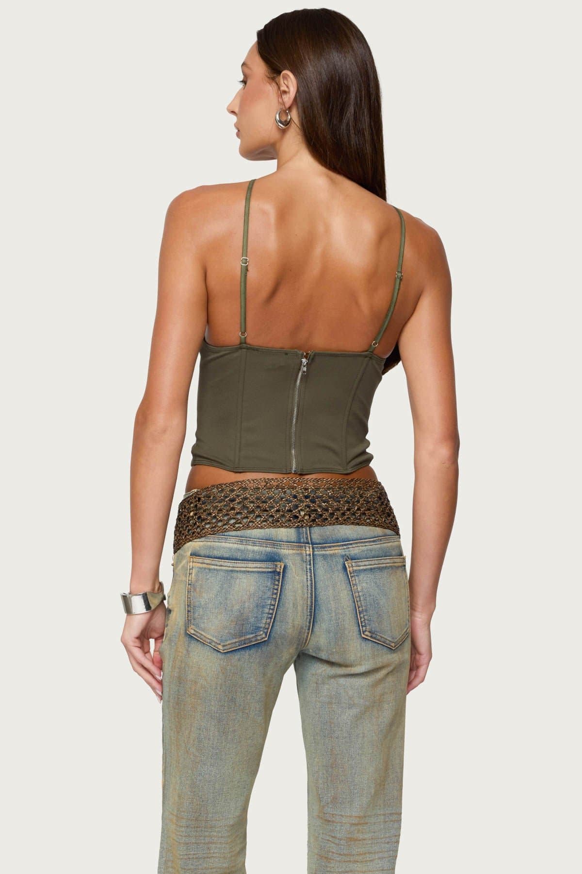 Lou Crossover Beaded Corset - Boned Bodice, Adjustable Straps, Rayon Nylon Spandex