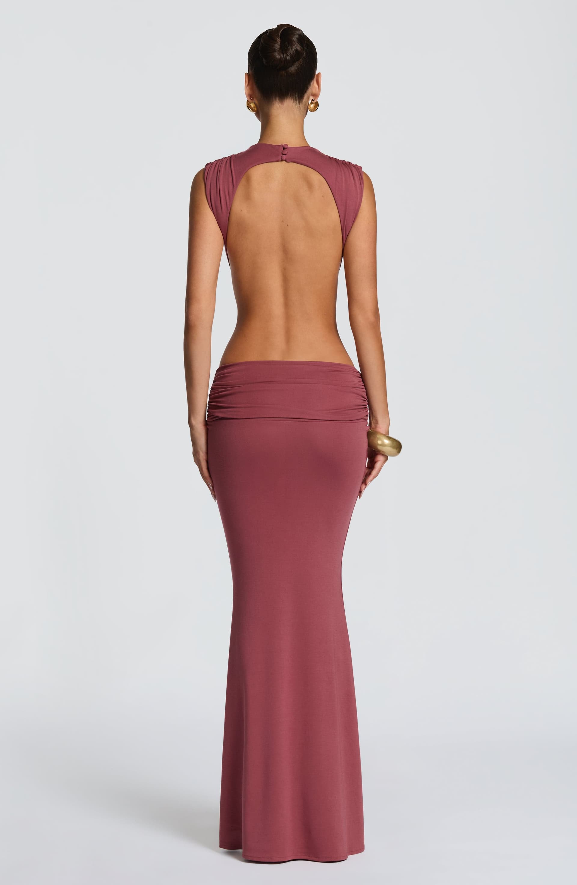 Fenella Maxi Dress in Rose Brown - High Neck Backless Sleeveless Modal Jersey