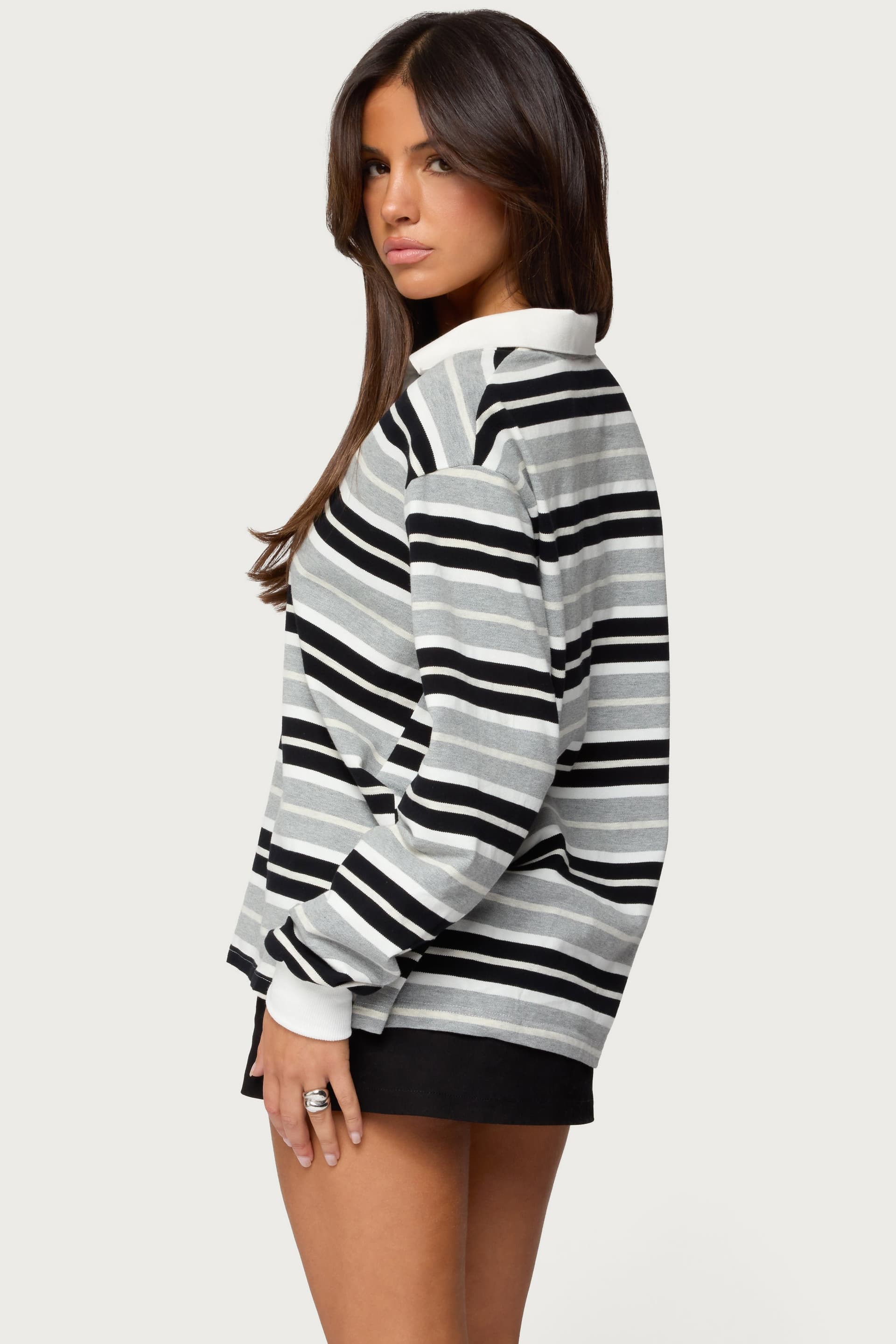Renya Striped Rugby Shirt Long Sleeve Polo Cotton Rayon Spandex