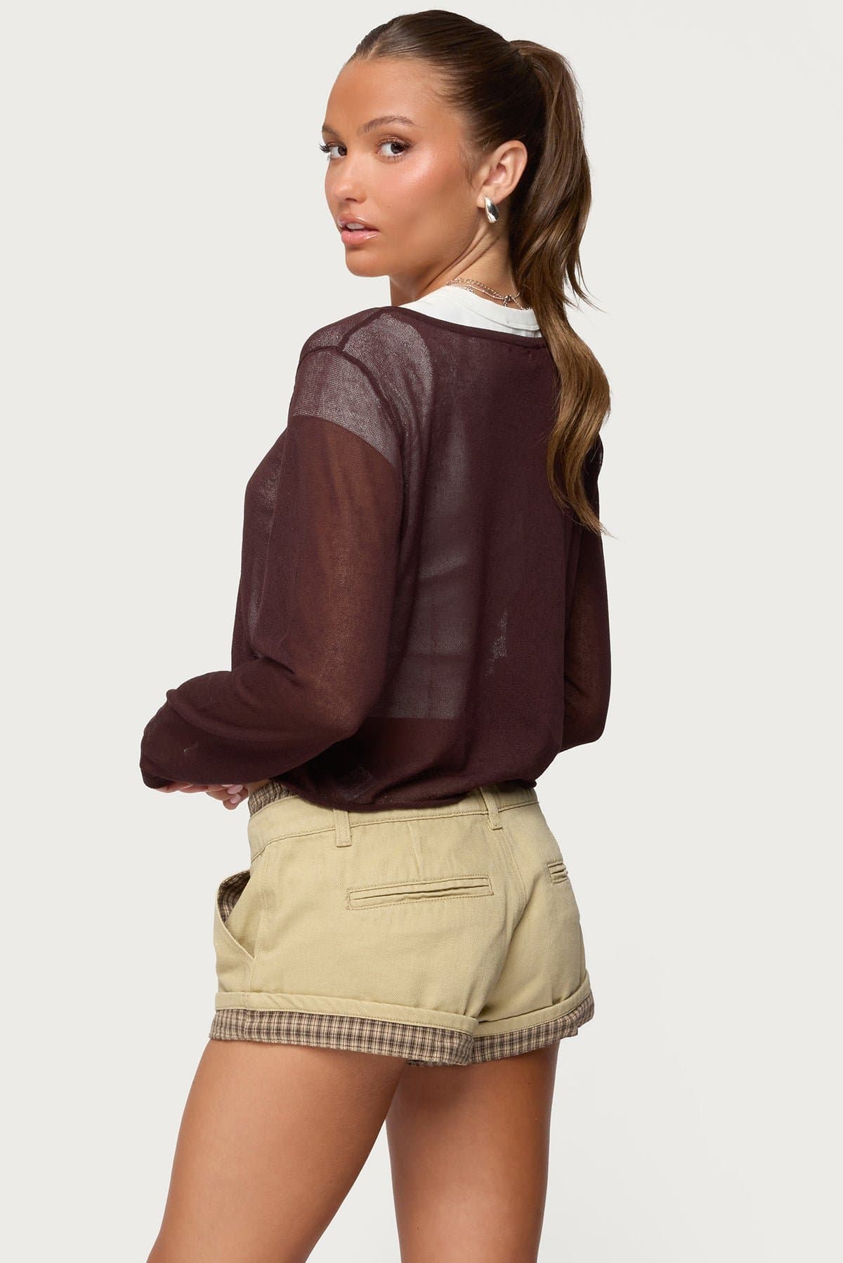 Kilian Sheer Knit Long Sleeve Henley Top - Rayon Nylon