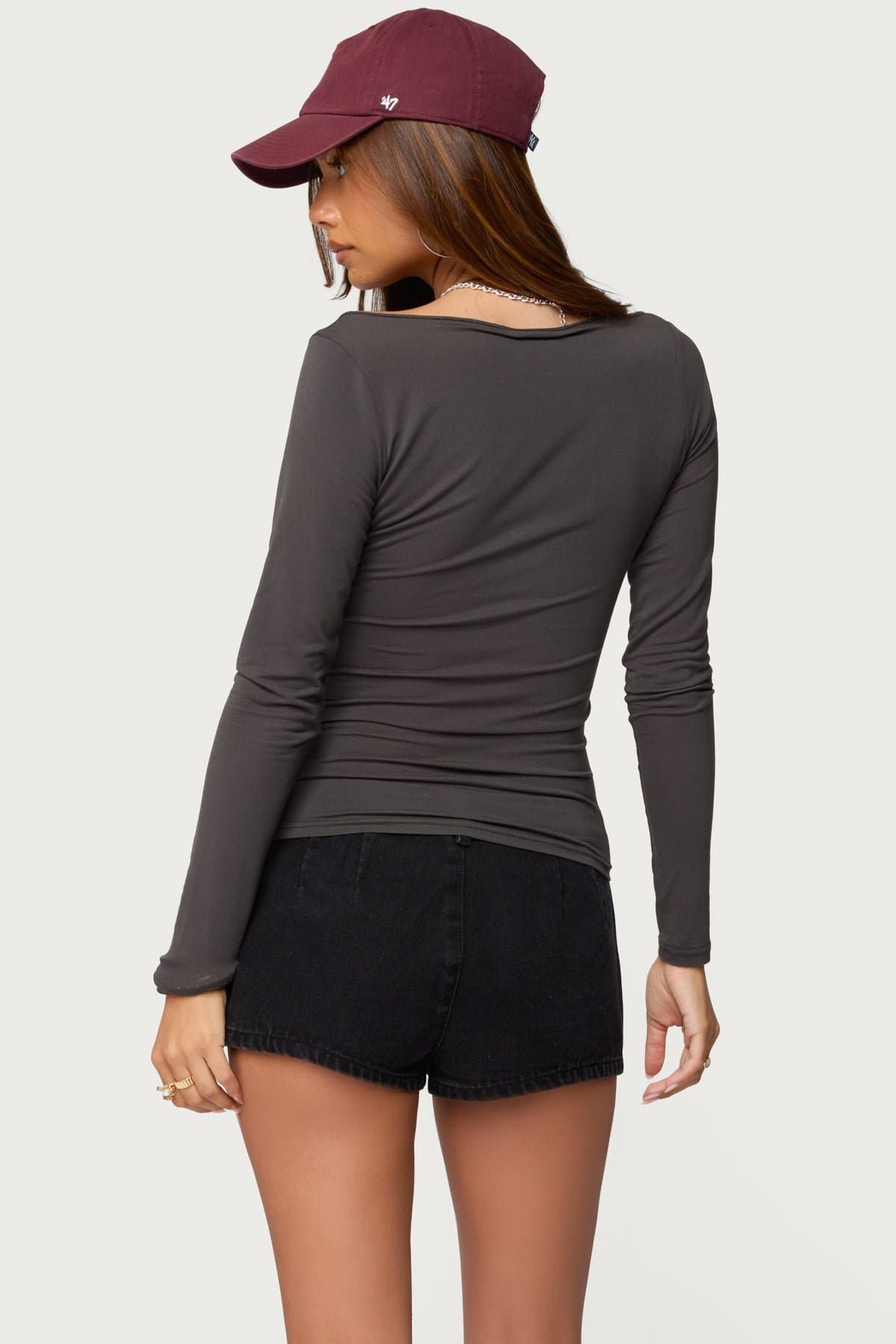 Alefa Scoop Neck Long Sleeve Top - Modal Spandex Notched Neckline