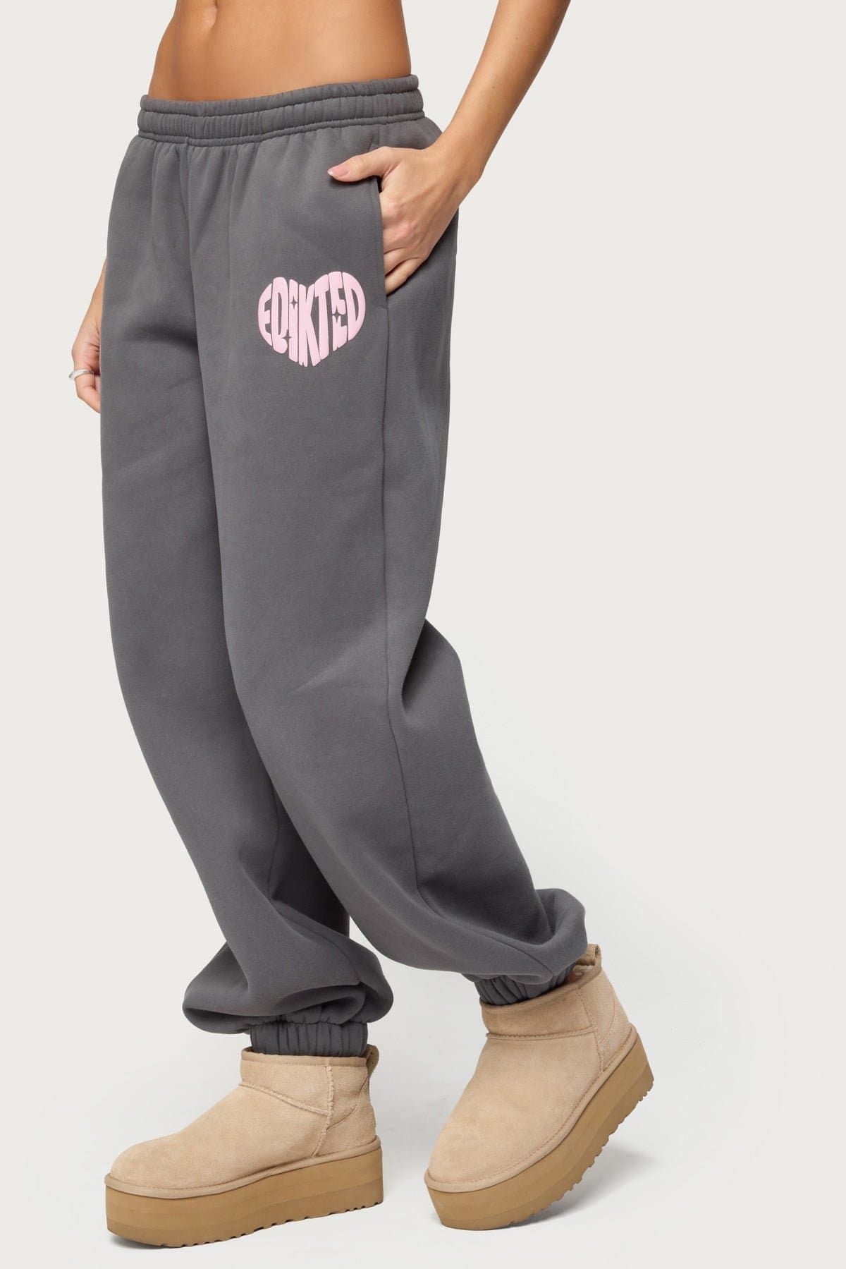 Major Love Edikted Sweatpants - Polyester Cotton Elastic Waistband Puff Print