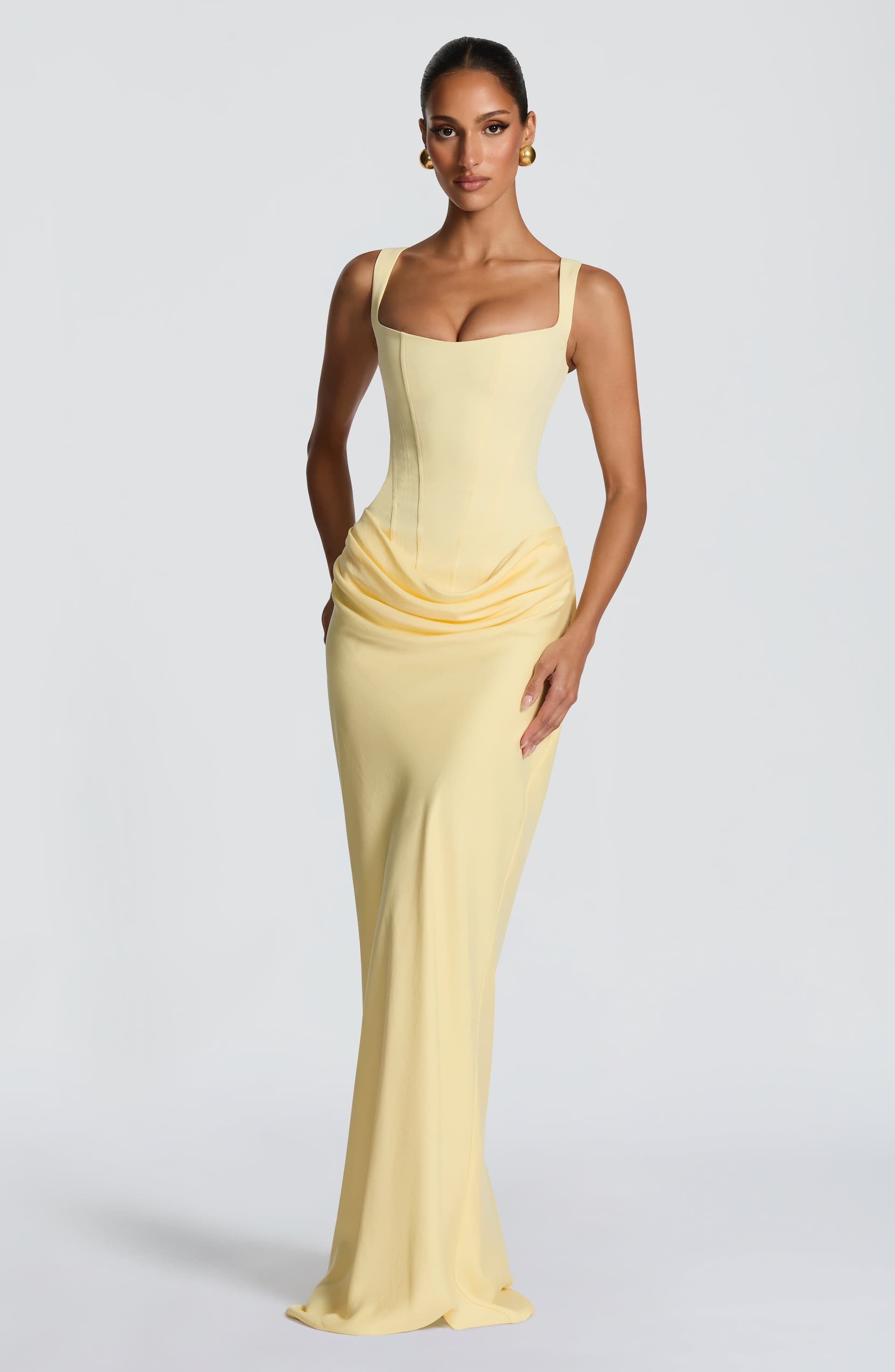 Cornelia Maxi Dress - Lemon Yellow Crepe Bodice Lyocell Skirt