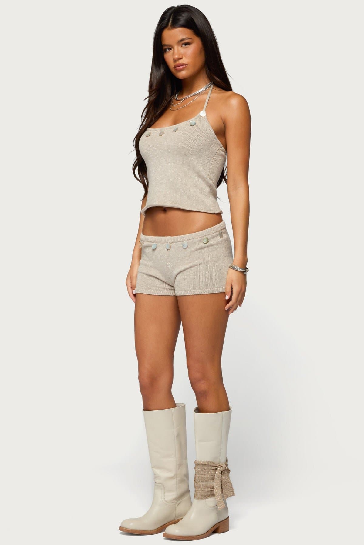 Nicca Iridescent Knit Shorts - Cotton Metallic Fiber Matching Set Size S Inseam 1.8"