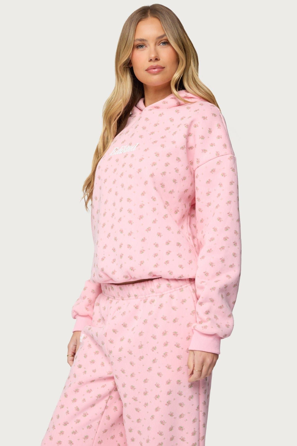 Flower Power Hoodie with Edikted Graphic Floral Print Polyester Cotton