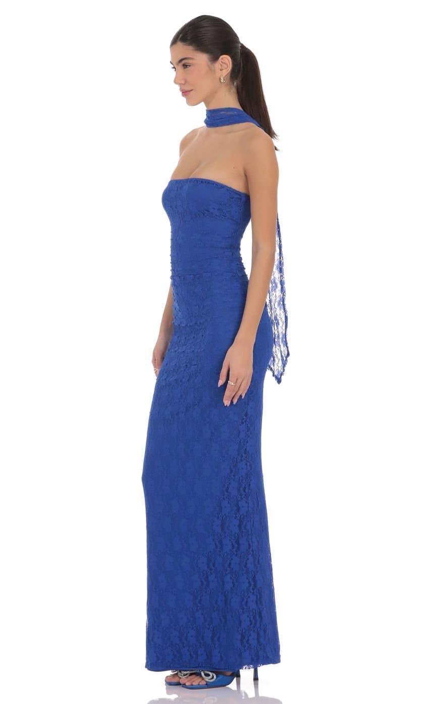 Scarf Lace Maxi Dress in Royal Blue