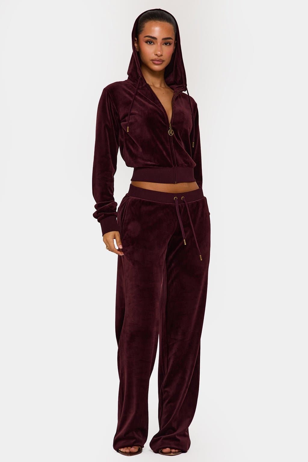 Wine Velour Plush Jogger Pants with MM Hotfix Studs - 95% Polyester 300GSM