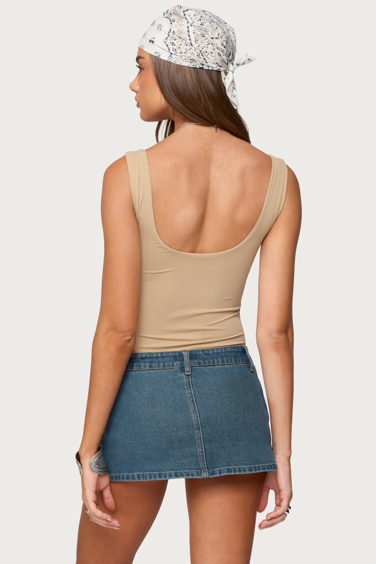 Amaia Studded Bodysuit - Scoop Neck Nylon Spandex Women's Top