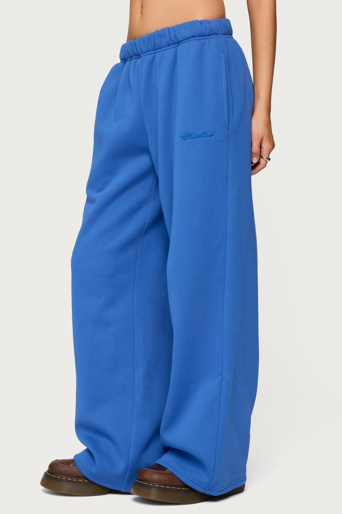 Basic Girl Wide Leg Edikted Sweatpants - Polyester Cotton Embroidered Text