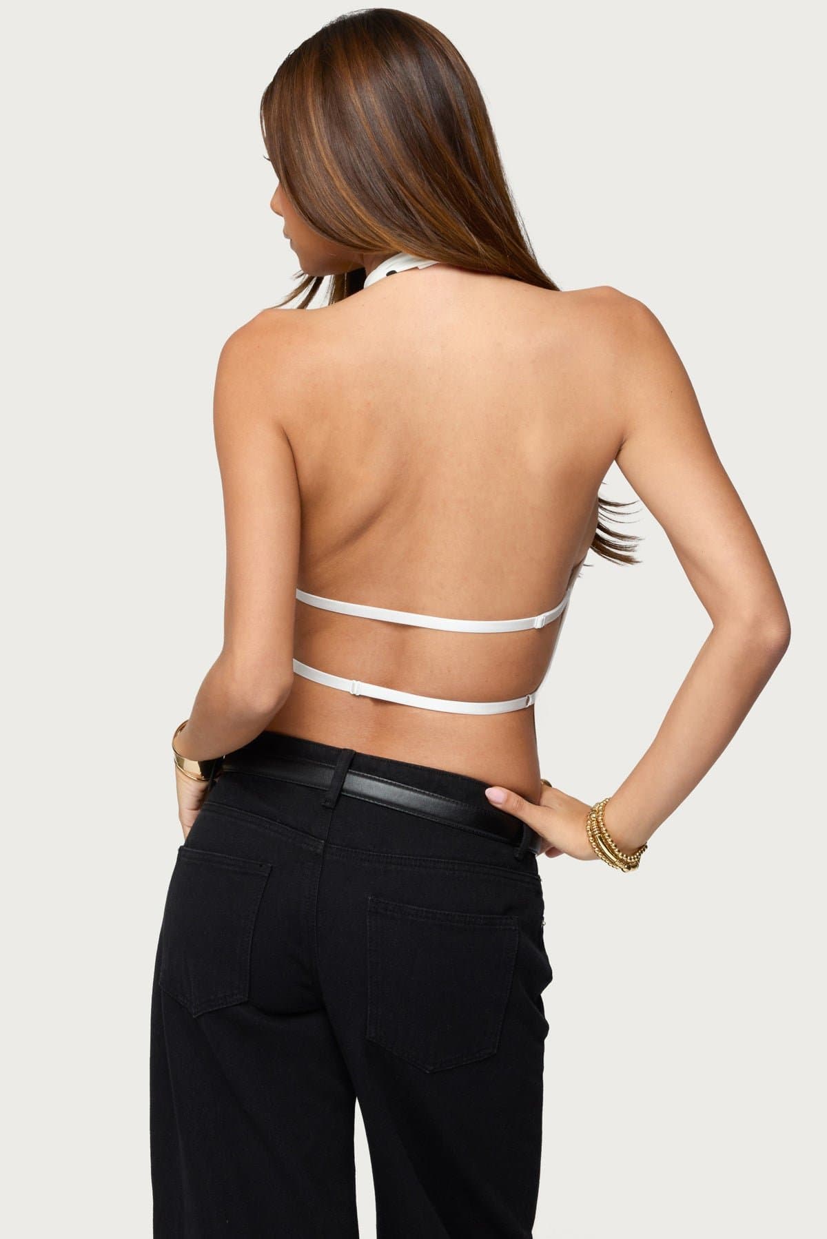 Raiya Polka Dot Backless Halter Top - Nylon Spandex Adjustable Straps