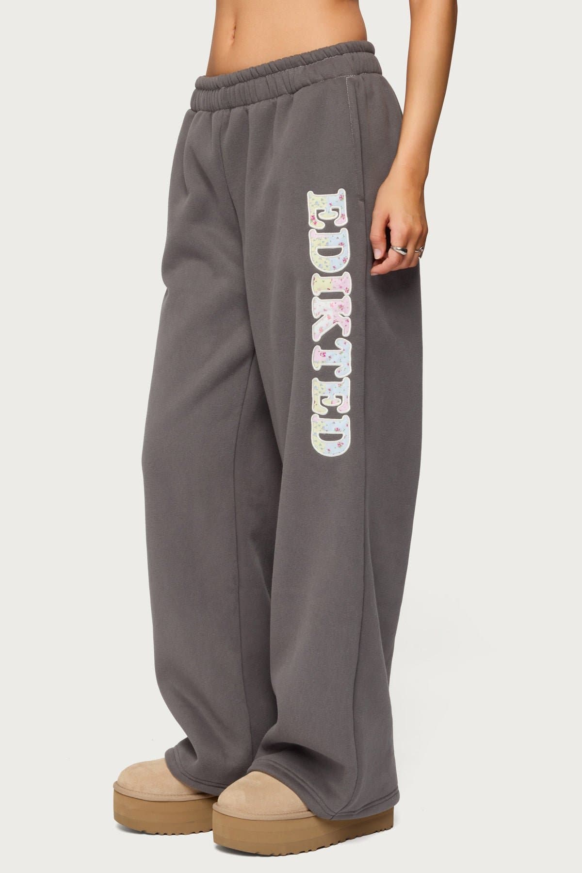 Mili Edikted Sweatpants - Polyester Cotton with Contrast Stitching Micro Floral Embroidery