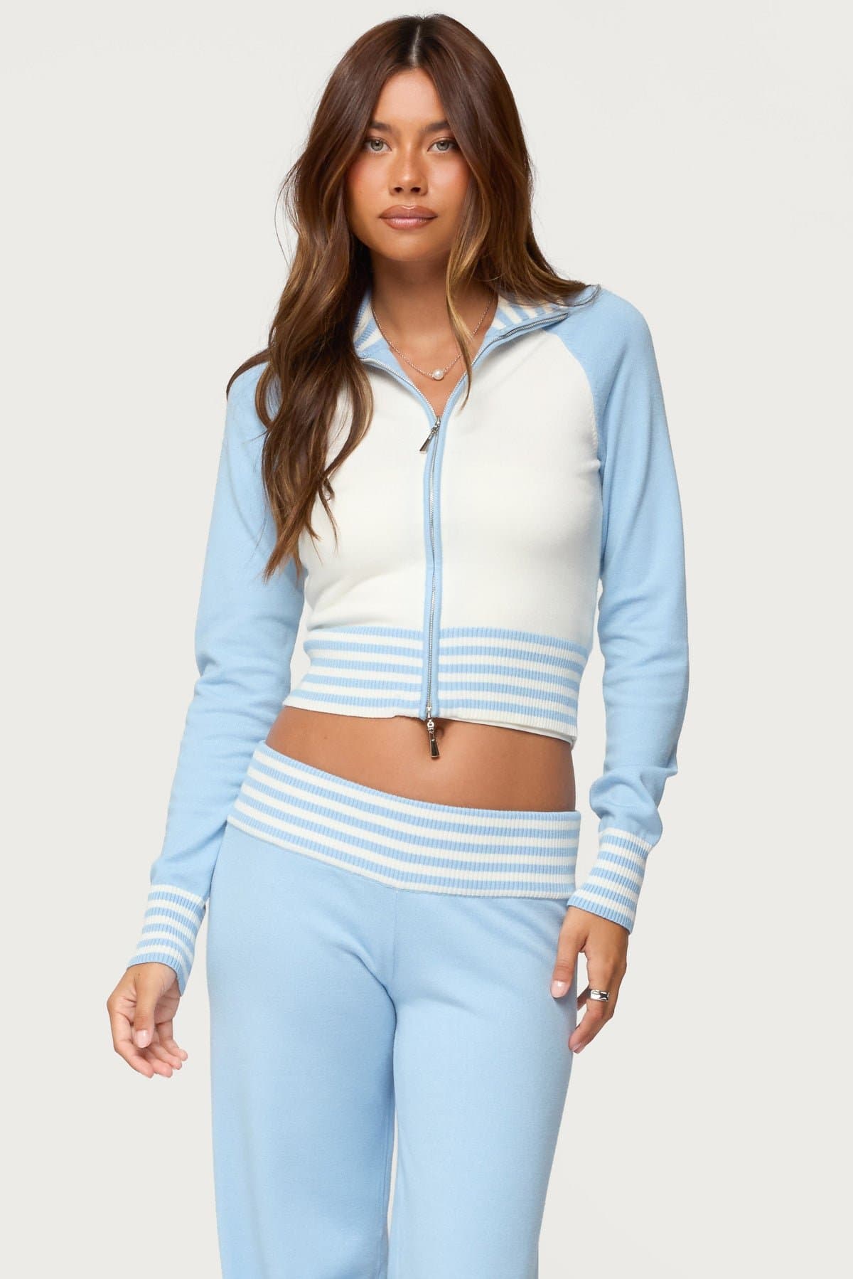 Clarisse Contrast Stripey Cardigan - Striped Knit Rayon Polyester Nylon Zip Front