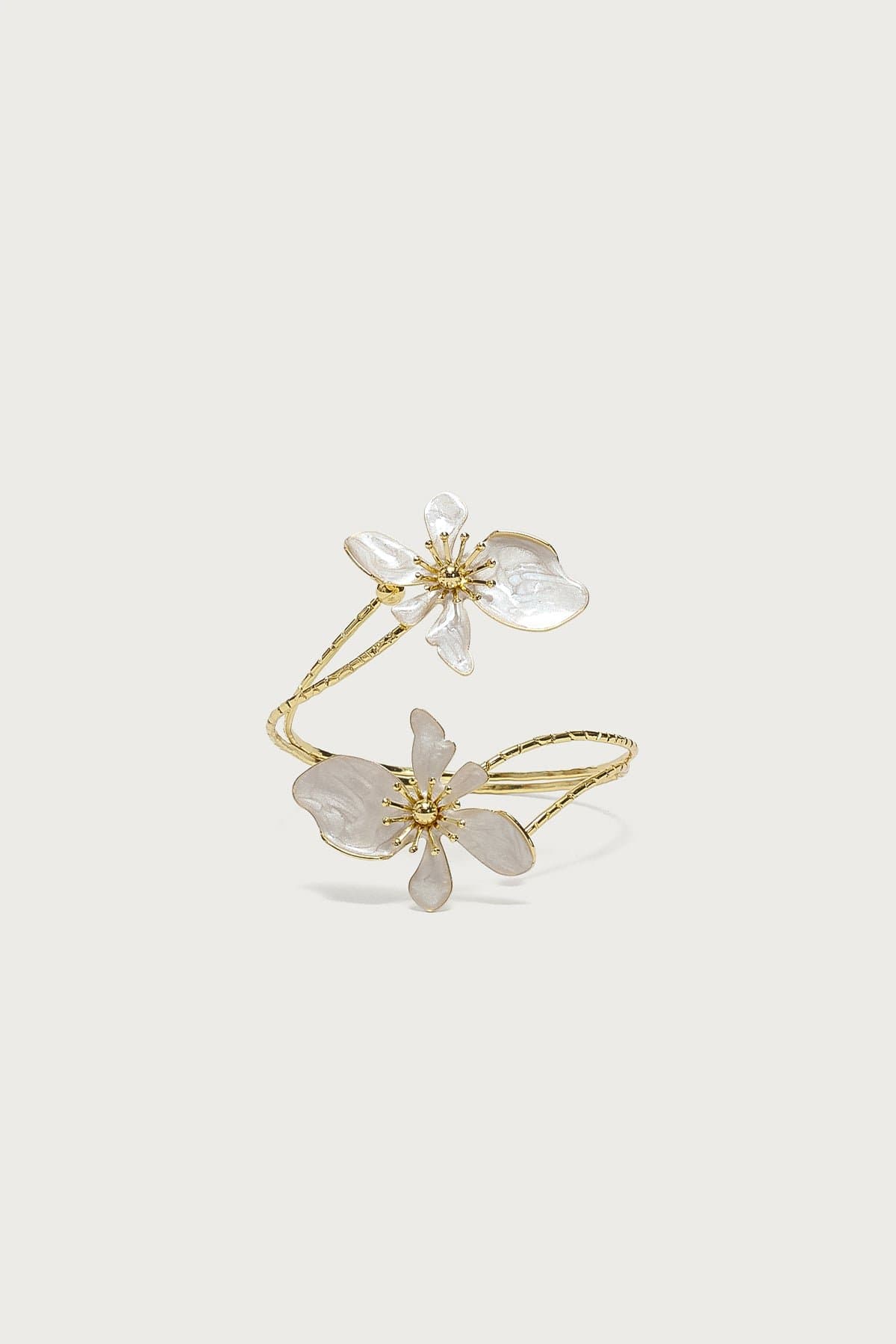Blush Flower Arm Cuff in Gold Tone Metal and Resin, 3.2 Inch Length