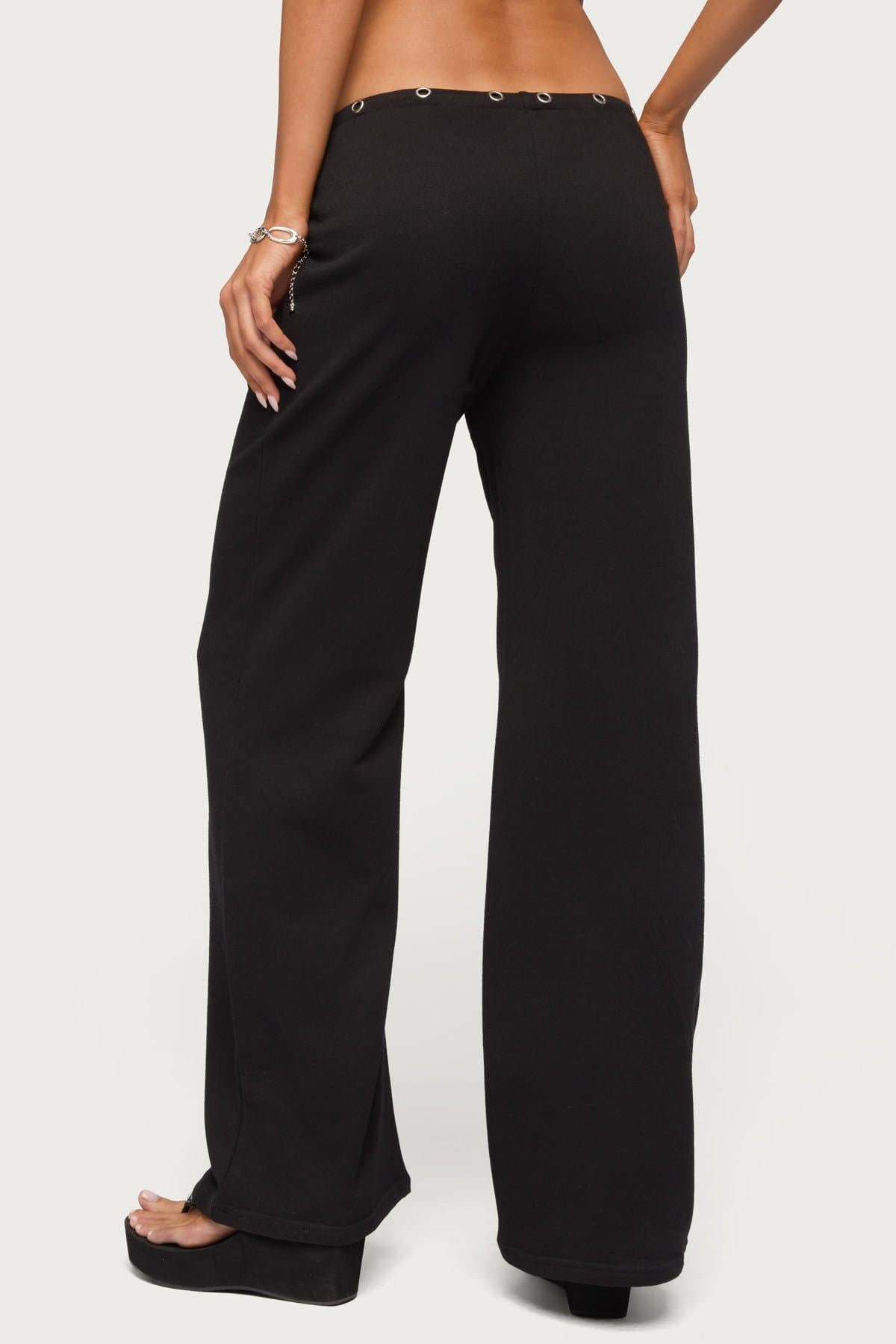 Bronte Grommet Straight Leg Sweatpants - Adjustable Tie Waist, Cotton Polyester