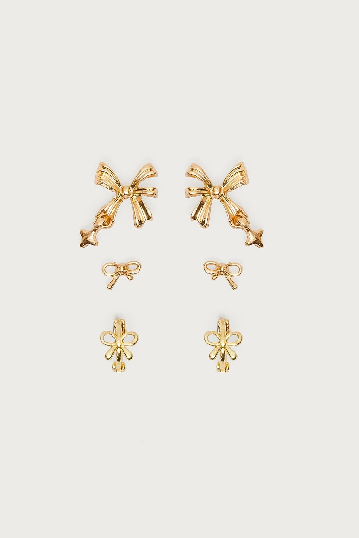 Bow Earring Pack Assorted Studs Hoops Gold Tone Metal 0.3-0.6 Inch
