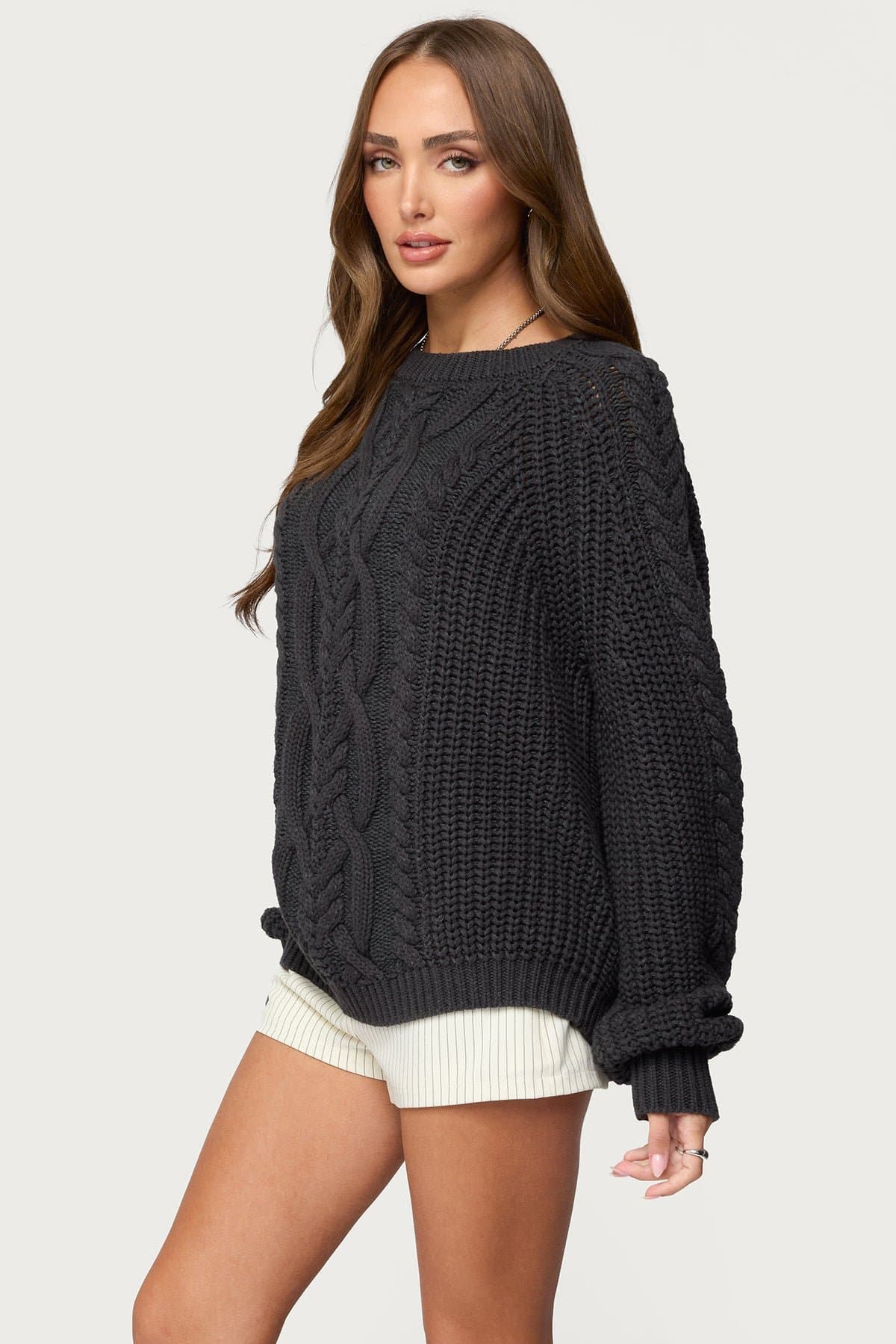 Lira Chunky Cable Knit Sweater - Slouchy Fit 100% Cotton