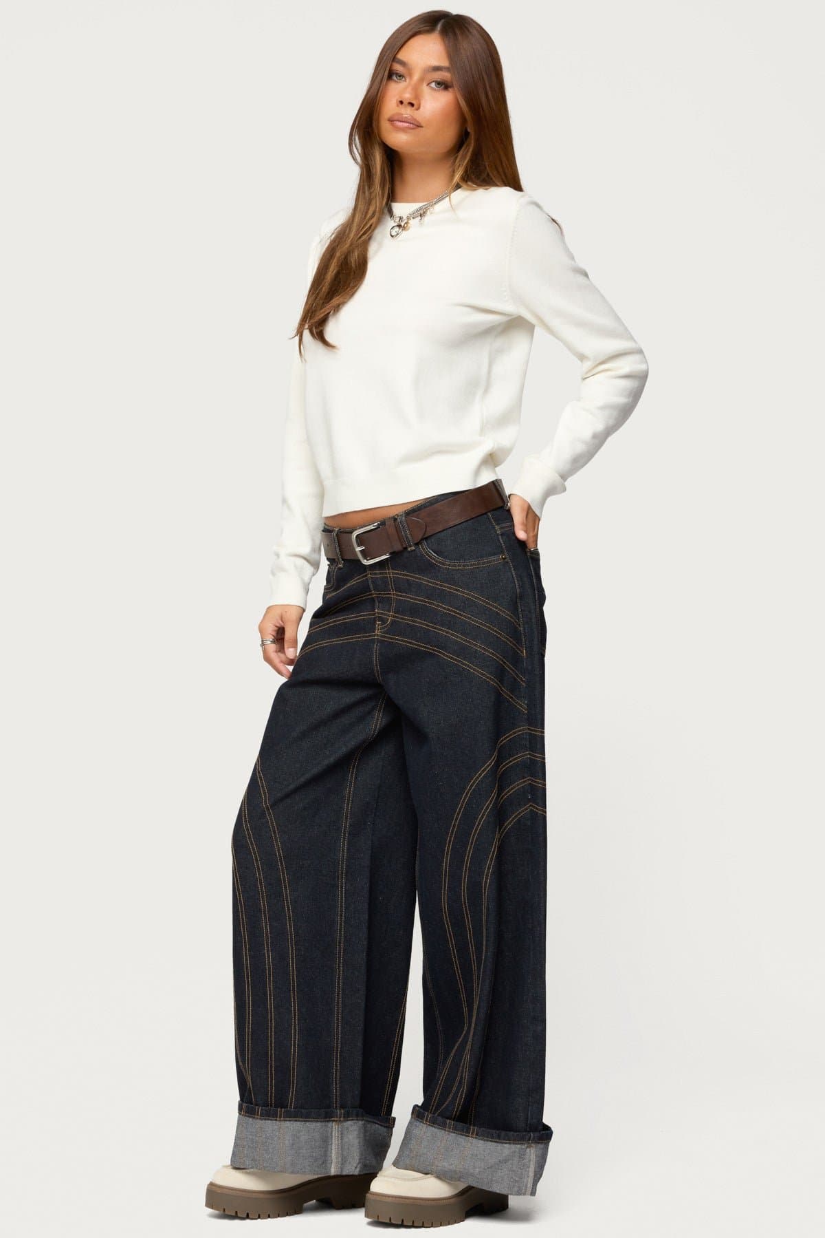 Lizzey Crewneck Sweater Knit Acrylic Fabric Women's Size S