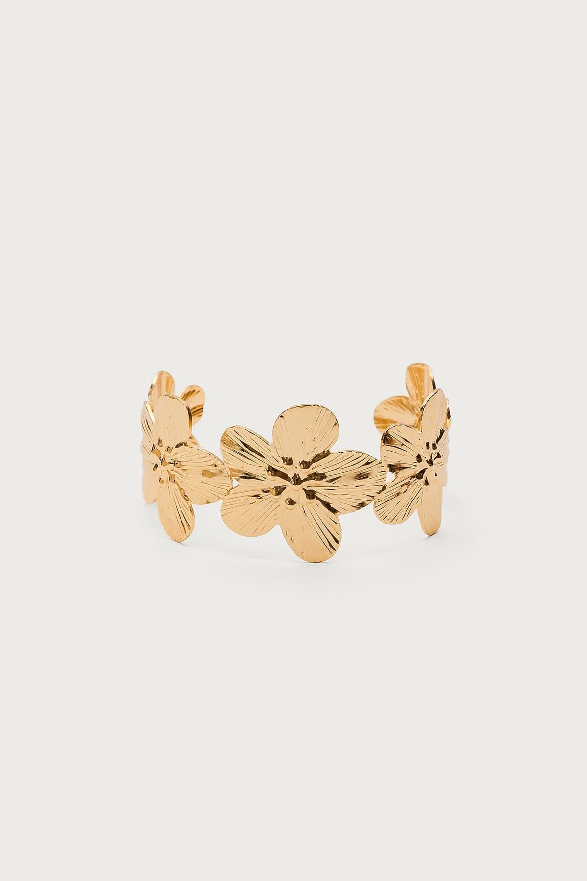 Bloomie Flower Cuff Bracelet Gold Tone Metal 2.5 Inch Length