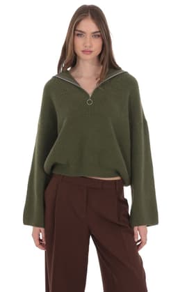 Knit Quarter-Zip Jumper in Green