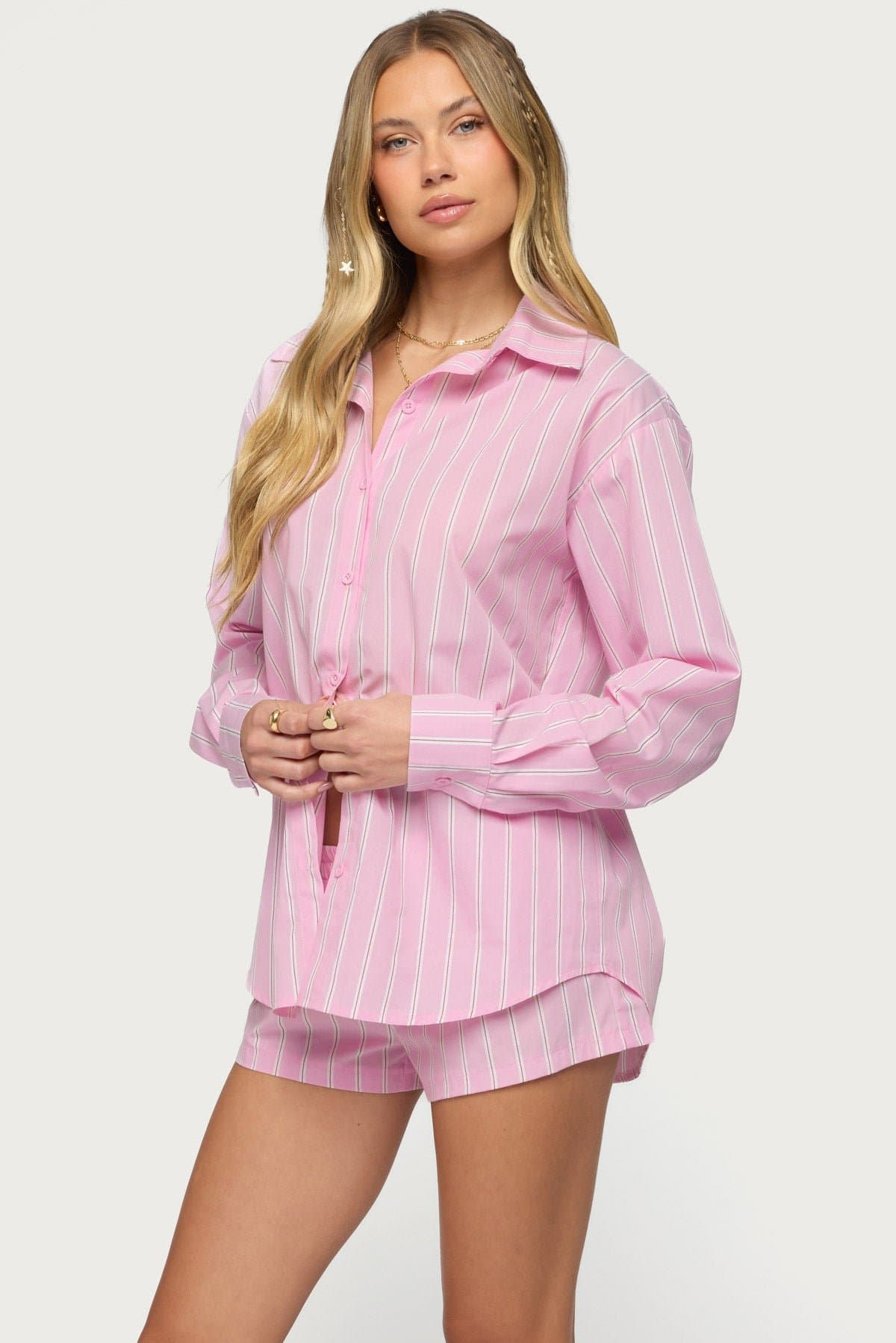 Carmella Striped Oversized Shirt - Polyester Cotton Women's Top