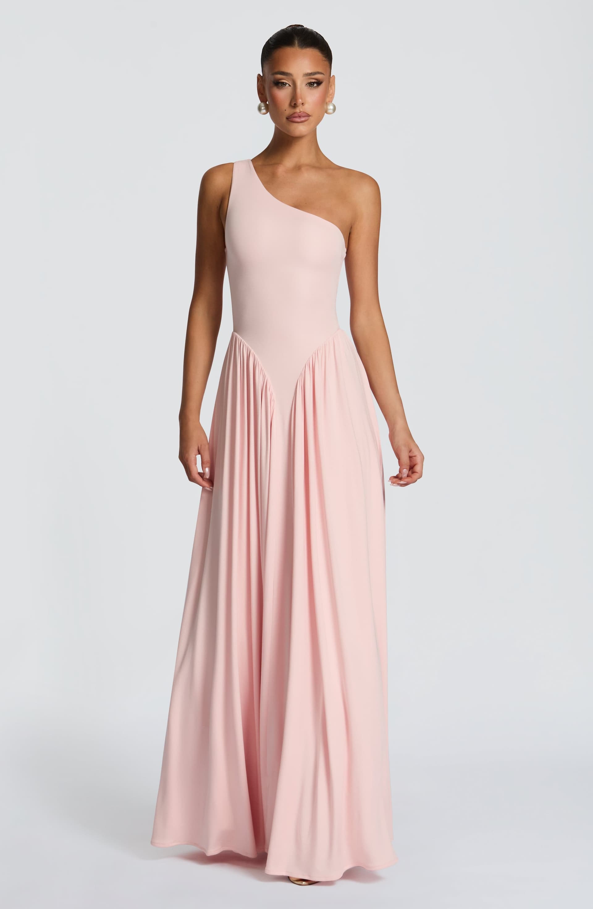 Vespera Maxi Dress in Soft Blush - One Shoulder Modal Jersey Gown