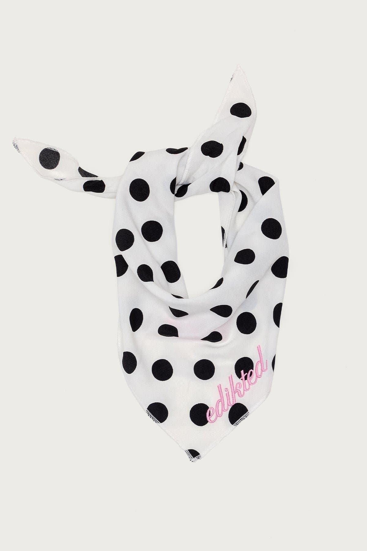 Pawka Dot Edikted Pet Bandana - Polka Dot Polyester Scarf, Embroidered Graphic