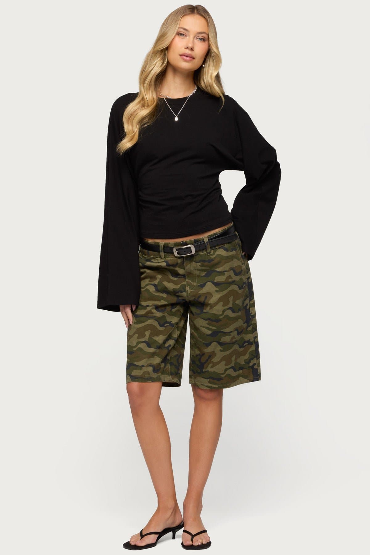 Charlisa Cinched Waist Long Sleeve Top - Cotton Spandex Ruched Detailing