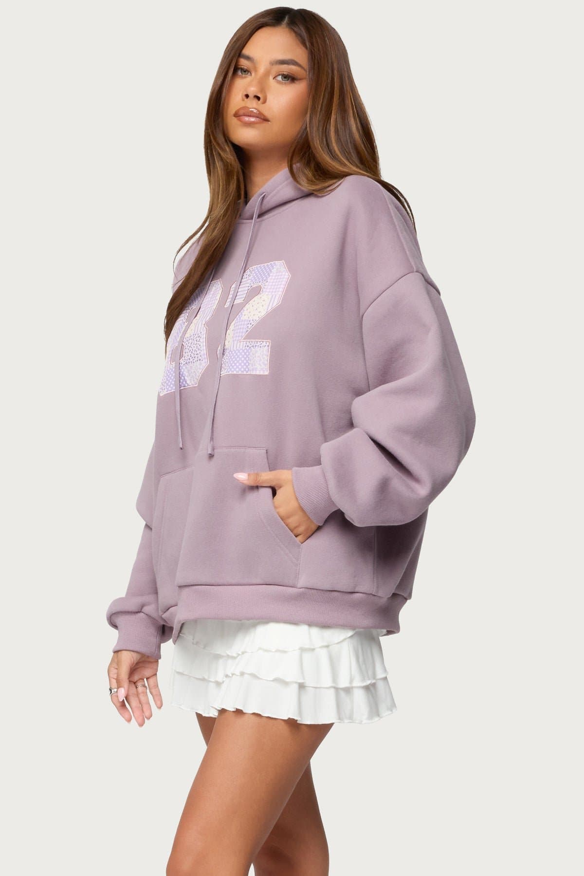 82 Oversized Hoodie with Mixed Print Detailing and Graphic Patch Polyester Cotton