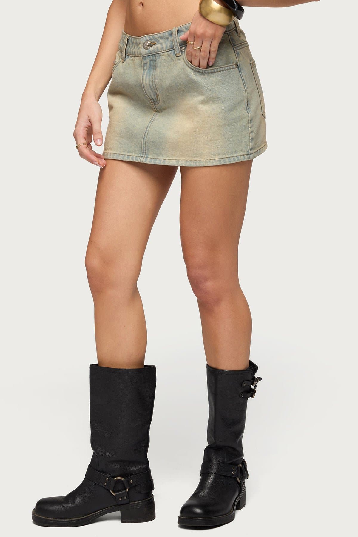 Chiara Denim Micro Skirt - 100% Cotton Low Rise with Pockets