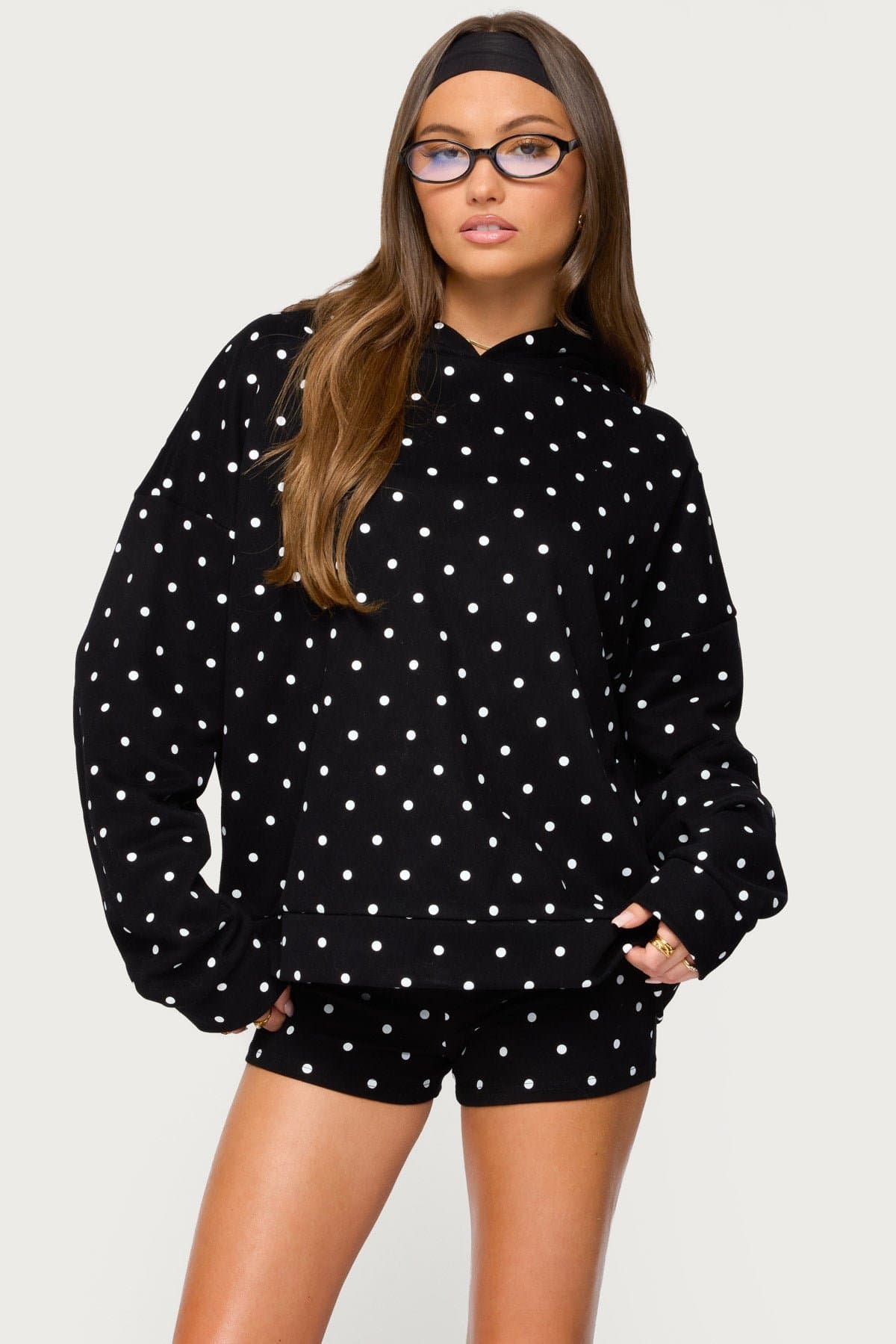 Chelsie Polka Dot Print Hoodie with Edikted Graphic - Cotton Polyester